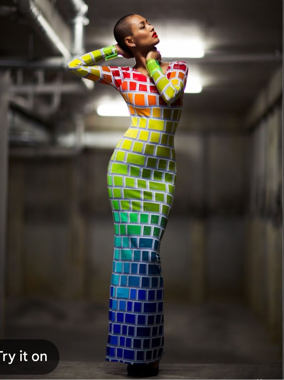 Jeremy Scott x Adidas Rainbow Keyboard-Print Long Sleeve Maxi Dress - Picture 2 of 6
